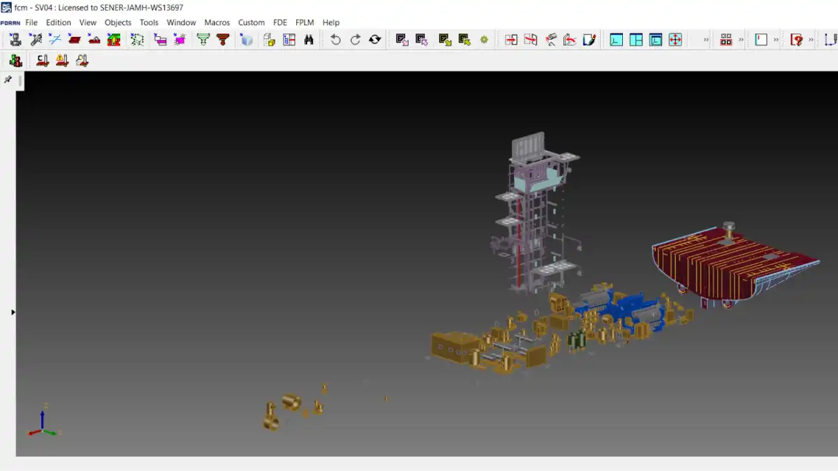 modèle CAD .jt importé dans le système FORAN de SENER avec l'API CAD Exchanger