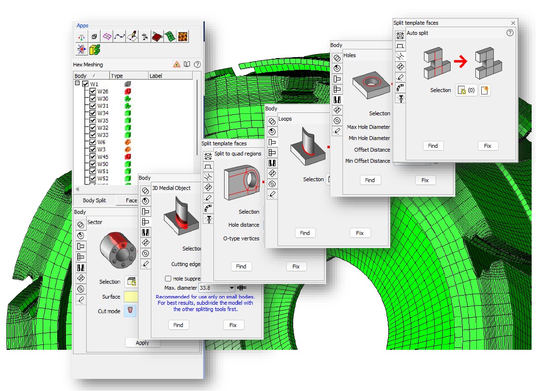 CADfix 13SP1 Hex split Powerful collection of tools for high quality hex meshing